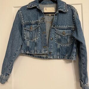 Pilcro Pearl Embroidered Denim Jacket